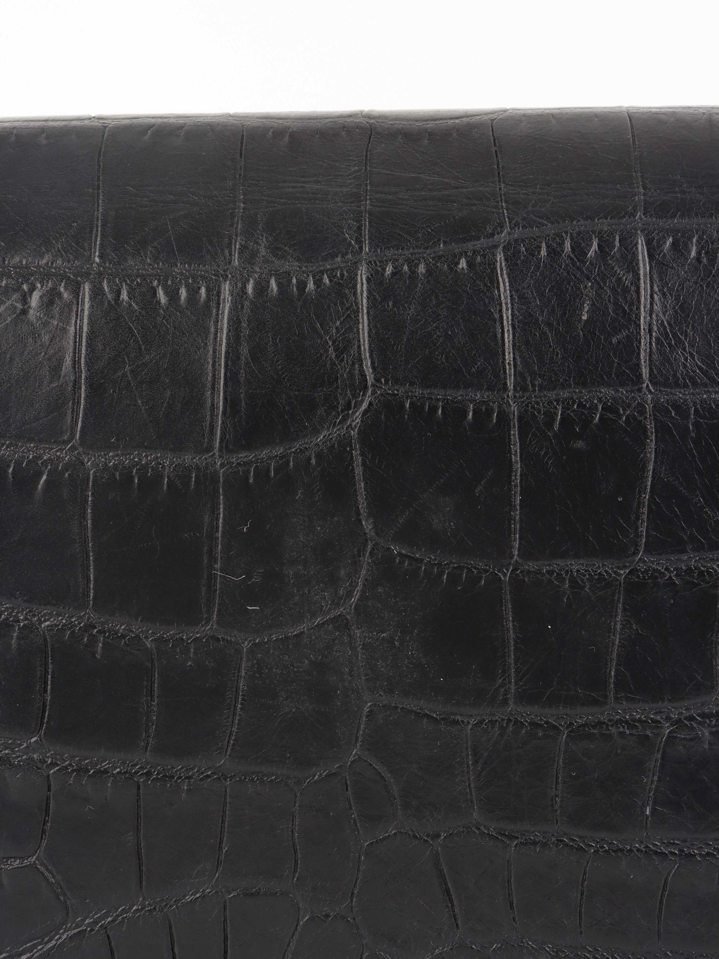 Saint Laurent Black Crocodile Embossed Chain Top Handle Kate Bag.