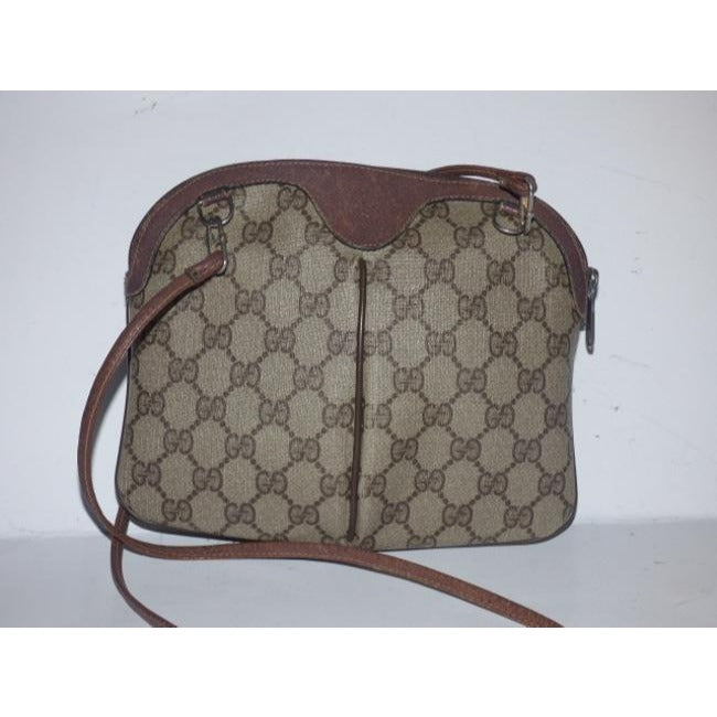 Gucci Vintage Brown Large G Logo Print Coated Canvas And Brown Leather
