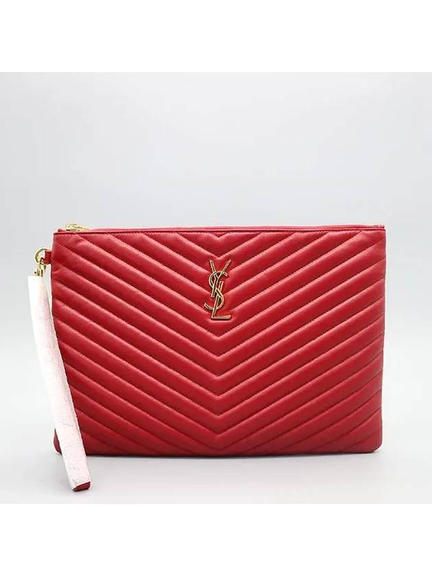 Luxury Saint Laurent Trending 2025 559193 Red color Matrace quilted monogram gold logo tablet pouch clutch bag