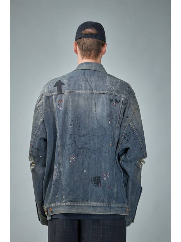 Luxury Balenciaga Trending 2026 Graffiti Denim Jacket Blue