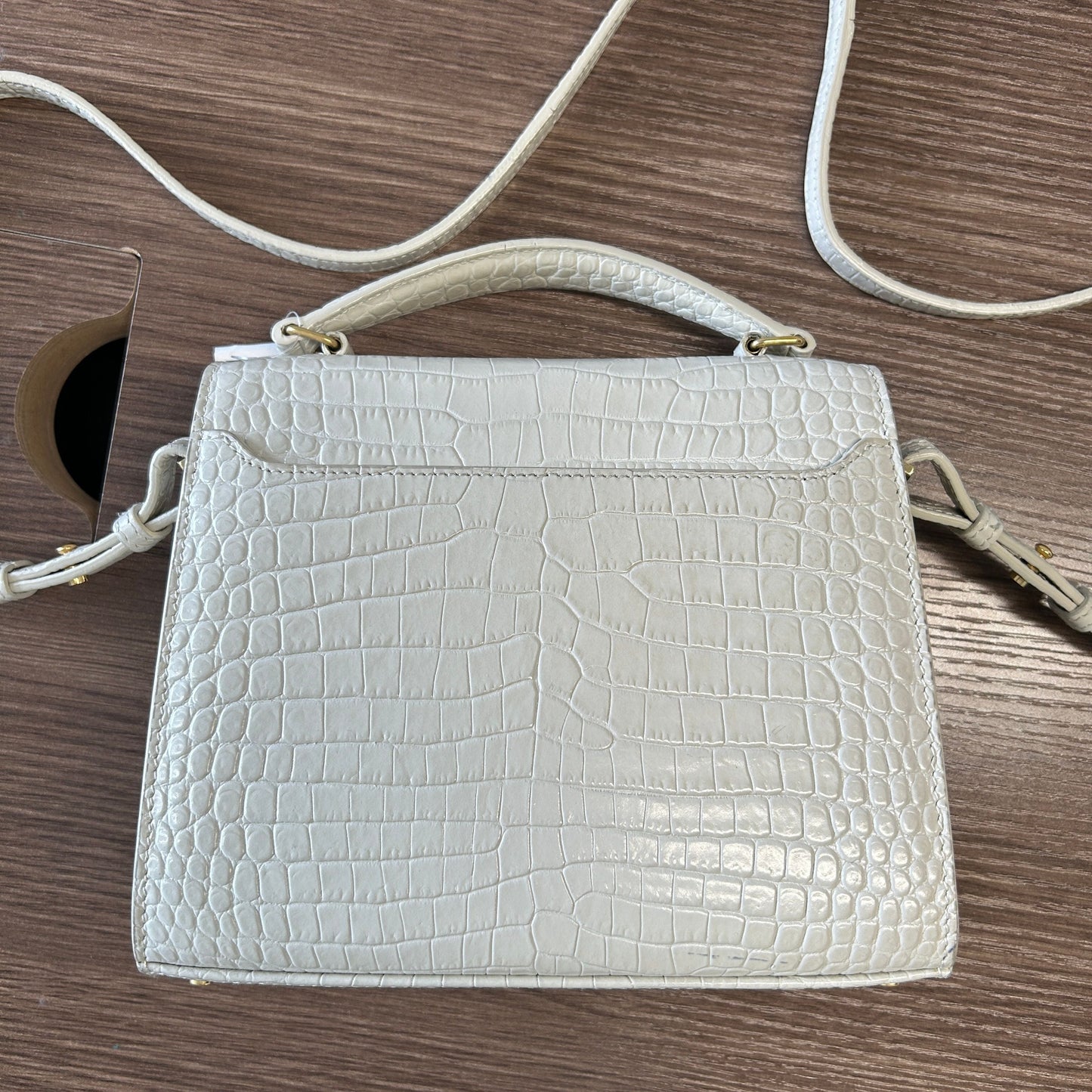 SAINT LAURENT Crocodile Embossed Mini Classic Monogram Cassandra Top Handle Crema Soft LB120583