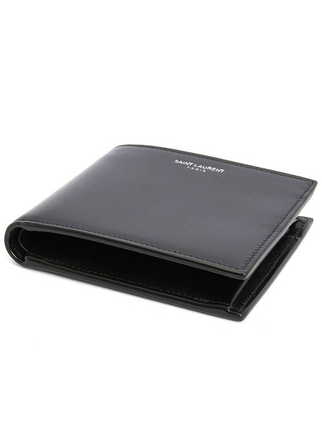 Luxury Saint Laurent Trending 2025 Logo Smooth Leather Half Wallet Black