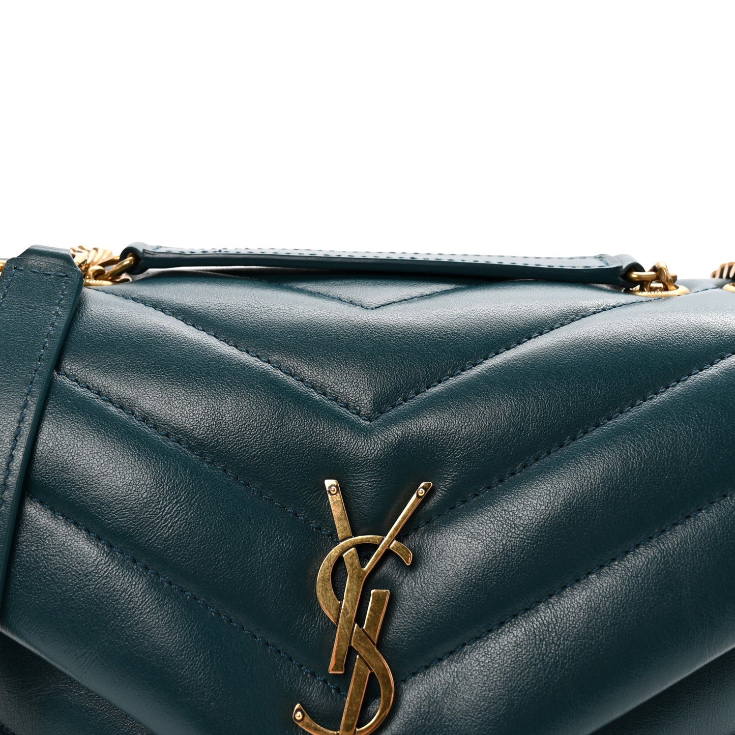 Saint Laurent Calfskin Y Quilted Monogram Small Loulou Chain Satchel Sea Turquoise