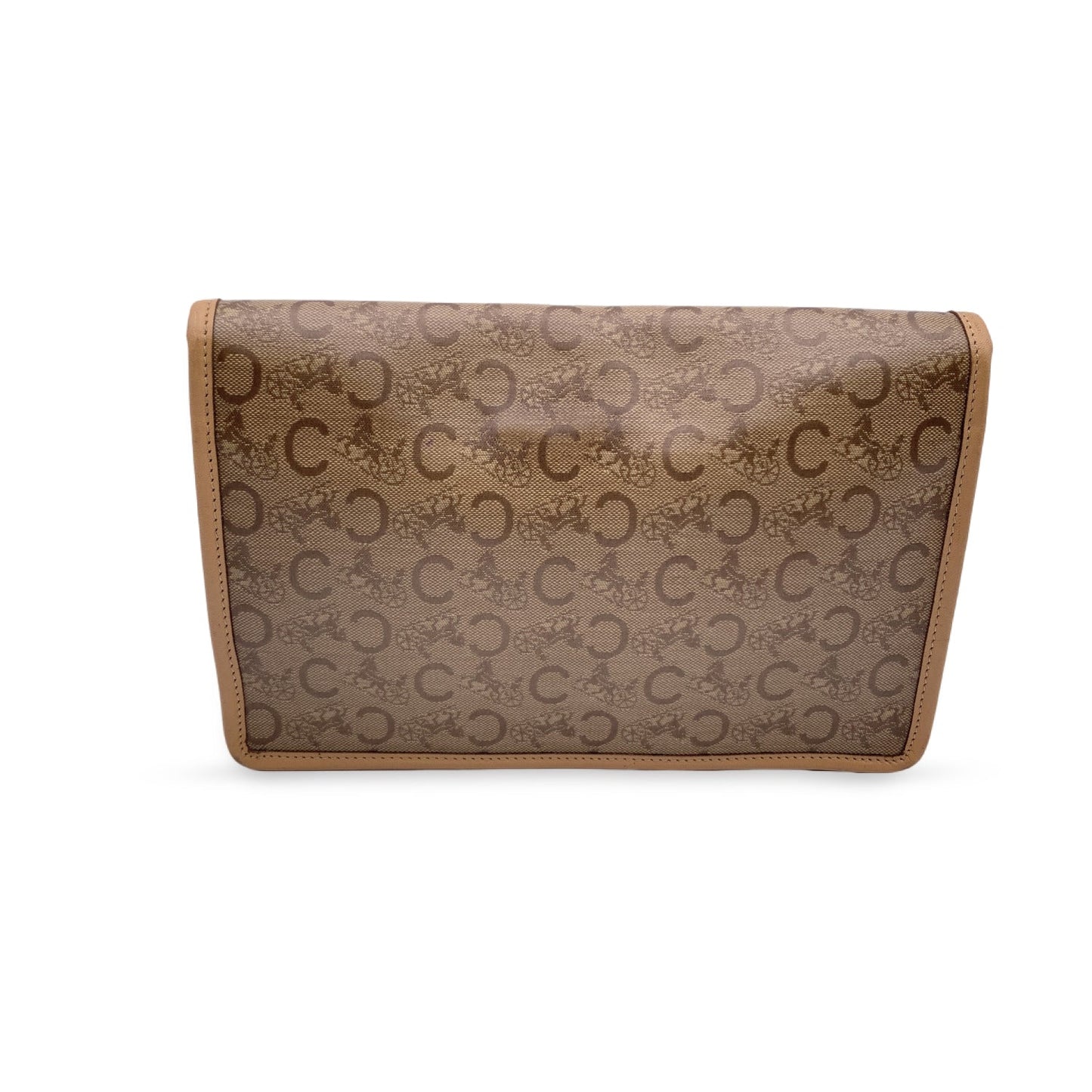Luxury CELINE Beige Vinyl C Macadam Canvas Clutch Bag Purse