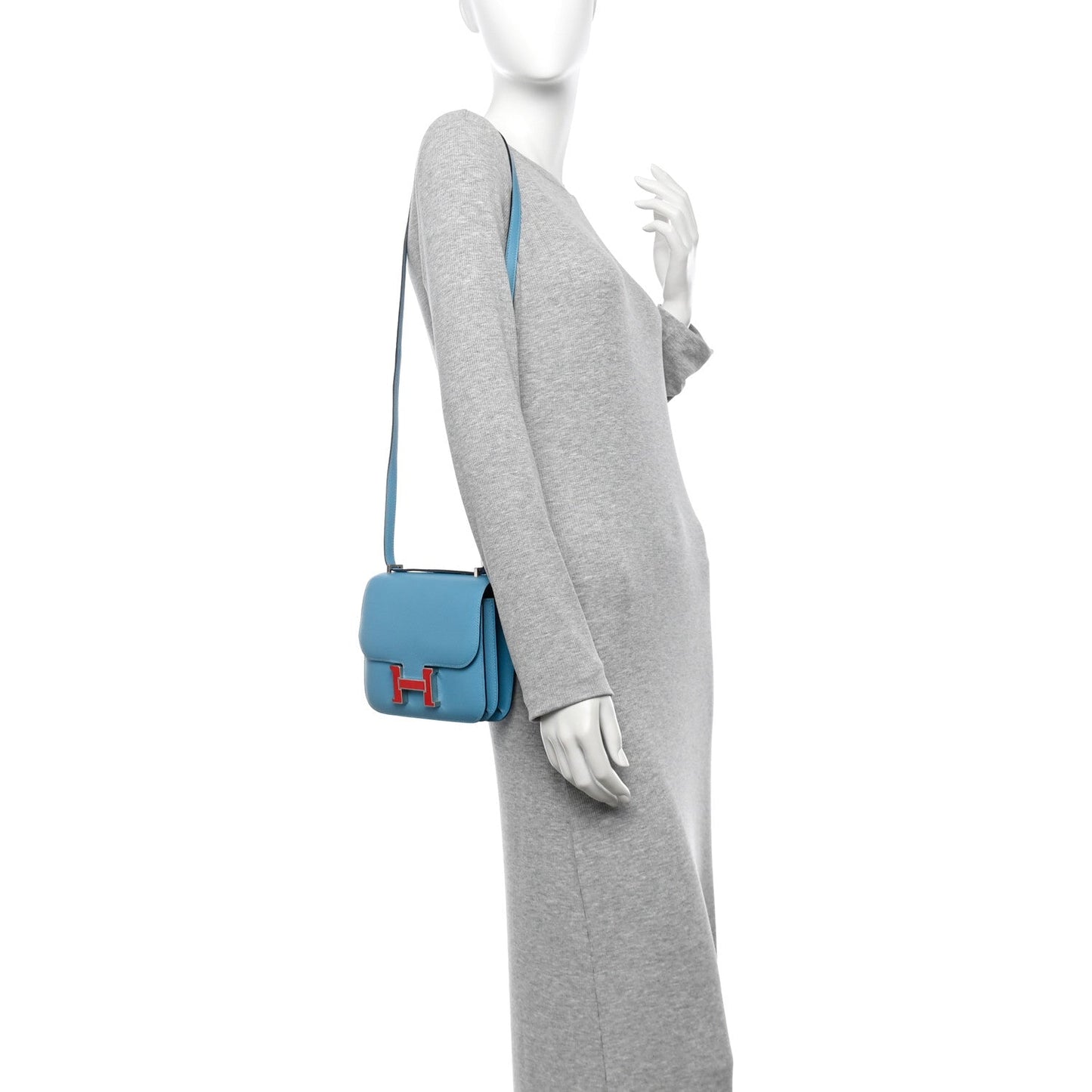 Hermes Epsom Enamel Constance 18 Bleu Du Nord Rouge de Coeur