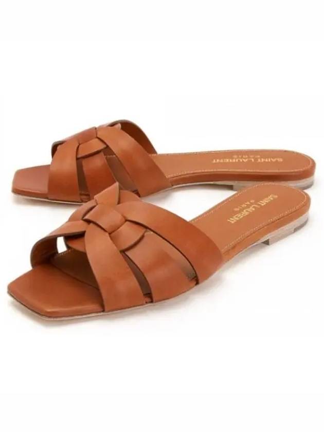 Luxury Saint Laurent Trending 2025 Tribute Smooth Leather Flat Mules Amber