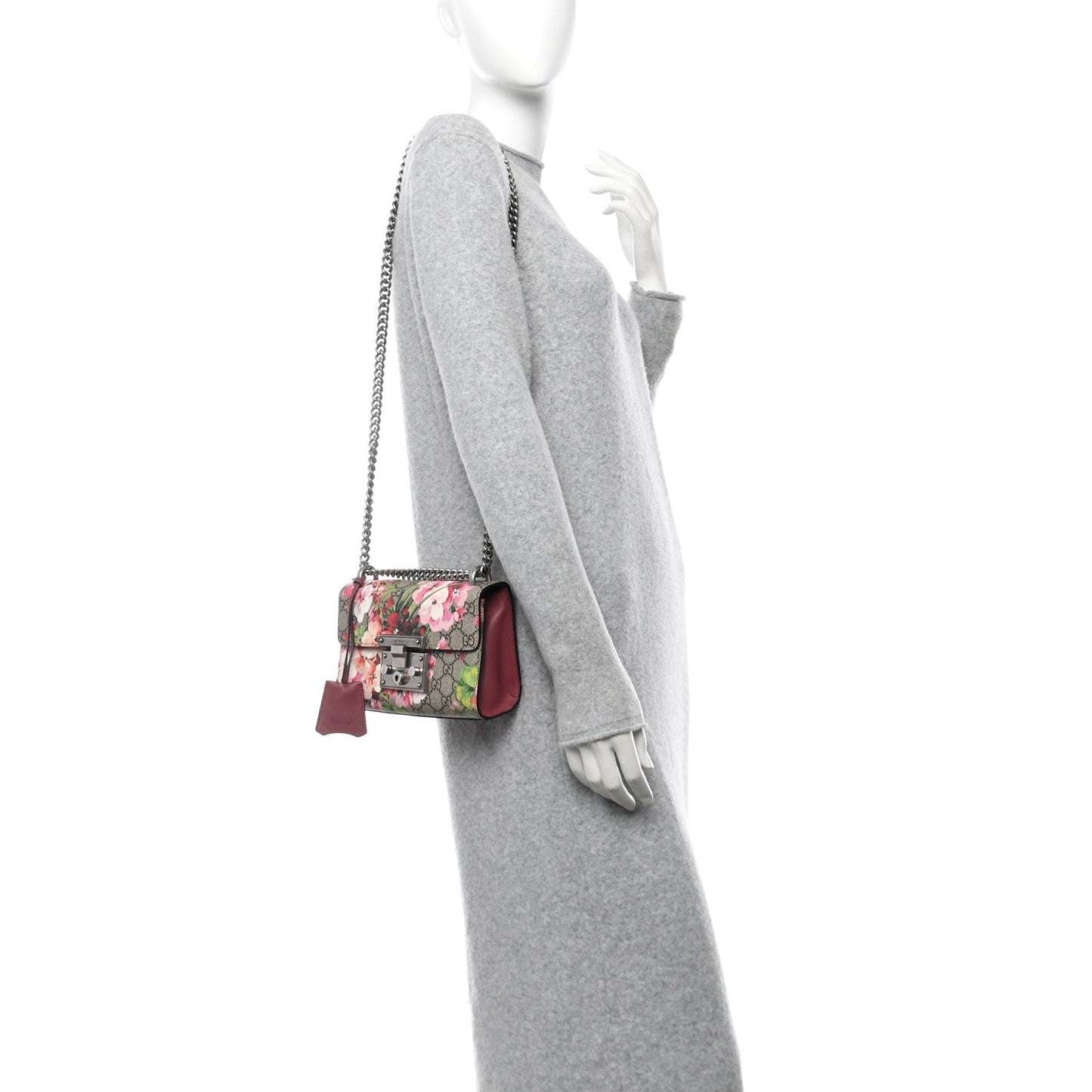 Gucci GG Supreme Monogram Blooms Small PadLock Shoulder Bag Beige Multicolor Dry Rose