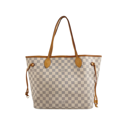 Louis Vuitton(LV) Damier Azur Neverfull tote Bag MM White 24090878857261