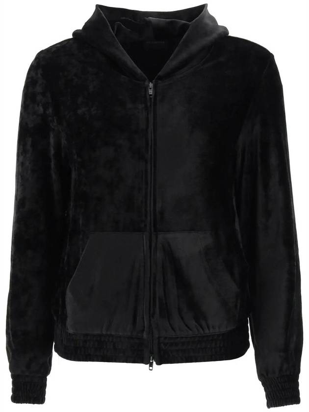 Luxury Balenciaga Trending 2026 Women's BB Paris Strass Velvet  Zip-Up Hoodie Black