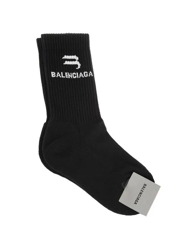Luxury Balenciaga Trending 2026 Logo Ribbed Cotton Socks Black