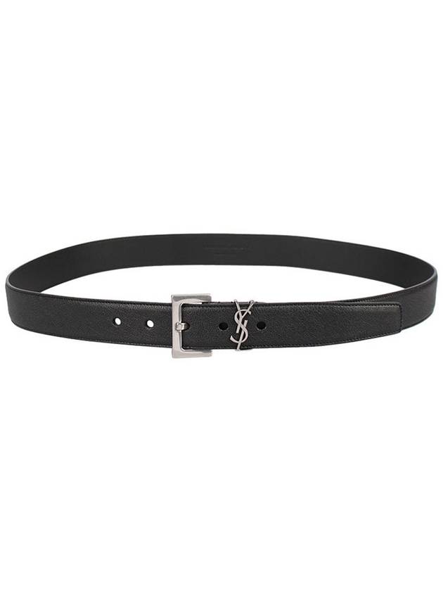 Luxury Saint Laurent Trending 2025 Silver Hardware Monogram Buckle Leather Belt Black