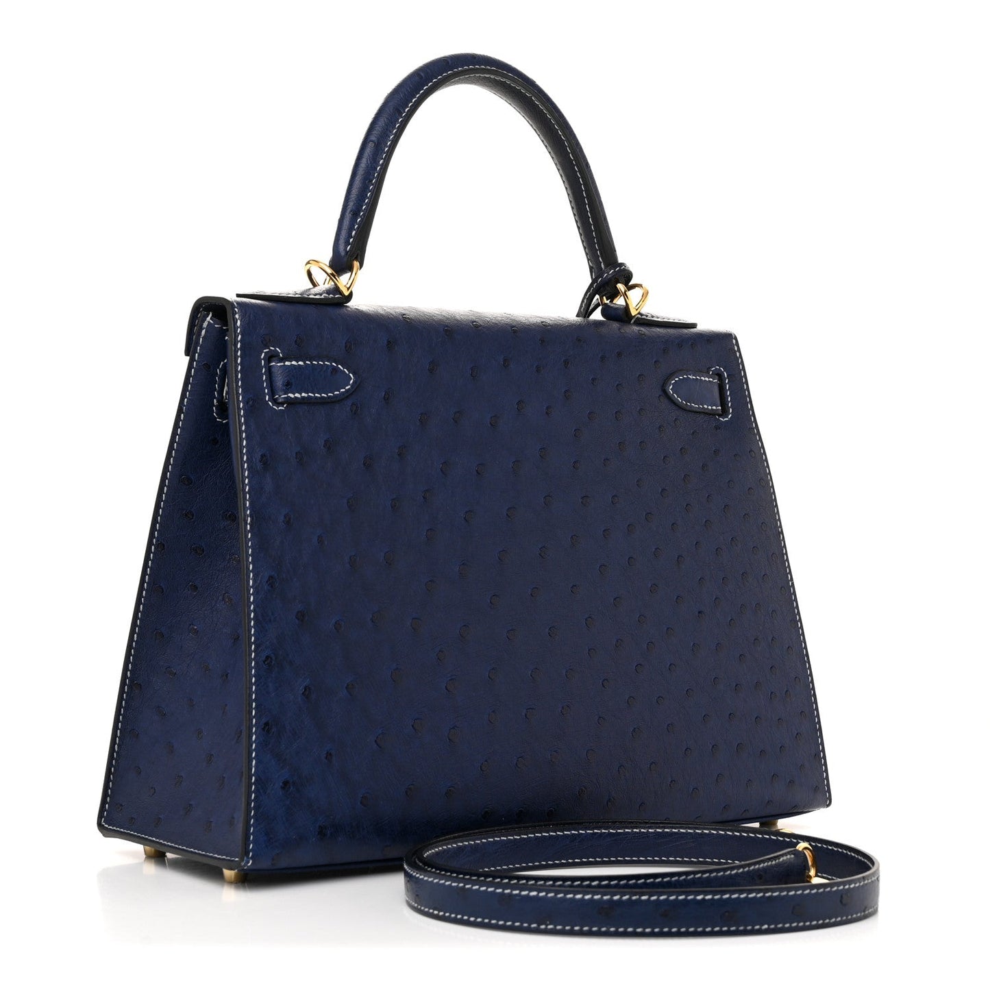 Hermes Ostrich Horseshoe Kelly Sellier 28 Bleu Iris