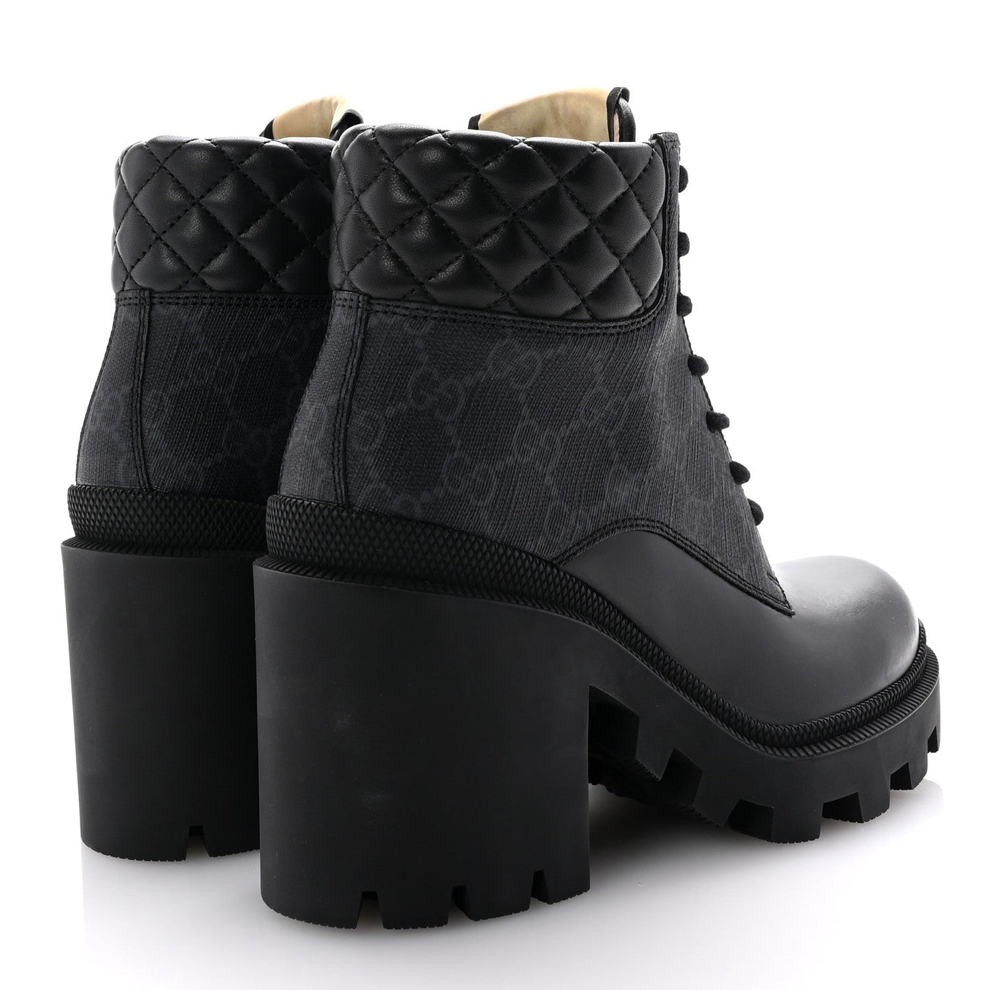 Gucci Apollo Calfskin GG Supreme Nappa Samoa Quilted Lace Up Ankle Boots 35 Black