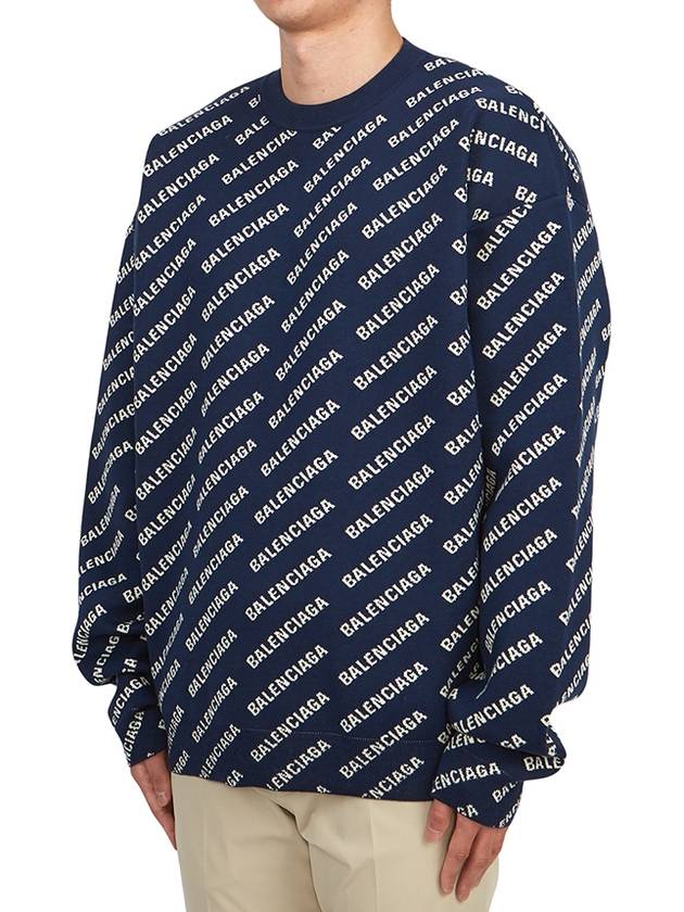 Luxury Balenciaga Trending 2026 Allover Logo Crew Sweatshirt Navy