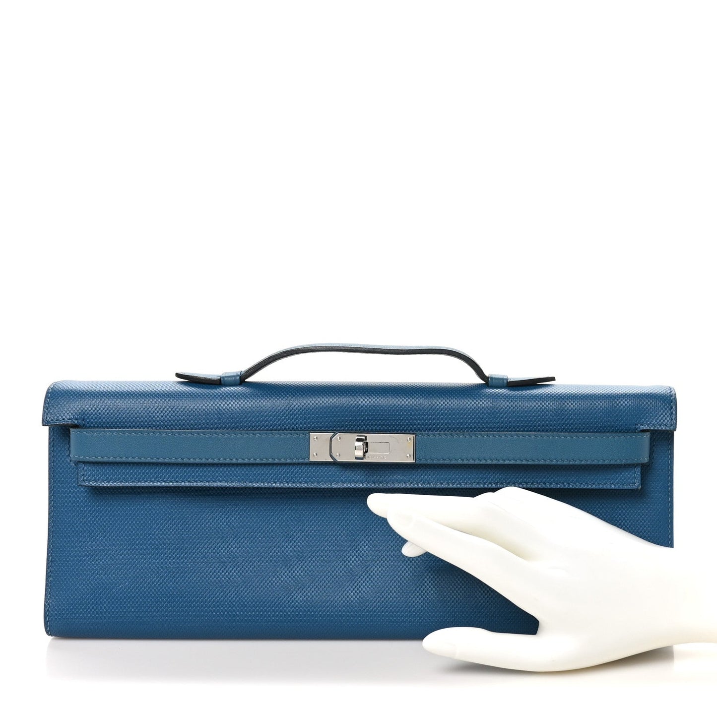 Hermes Grain d'H Kelly Cut Clutch Pochette Bleu De Galice