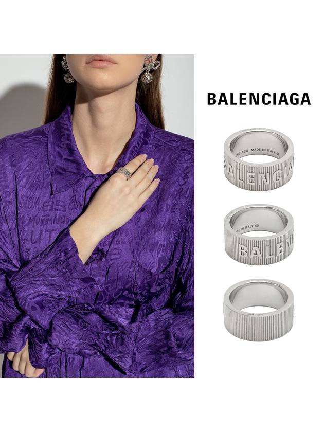 Luxury Balenciaga Trending 2026 Striped Logo Ring Silver