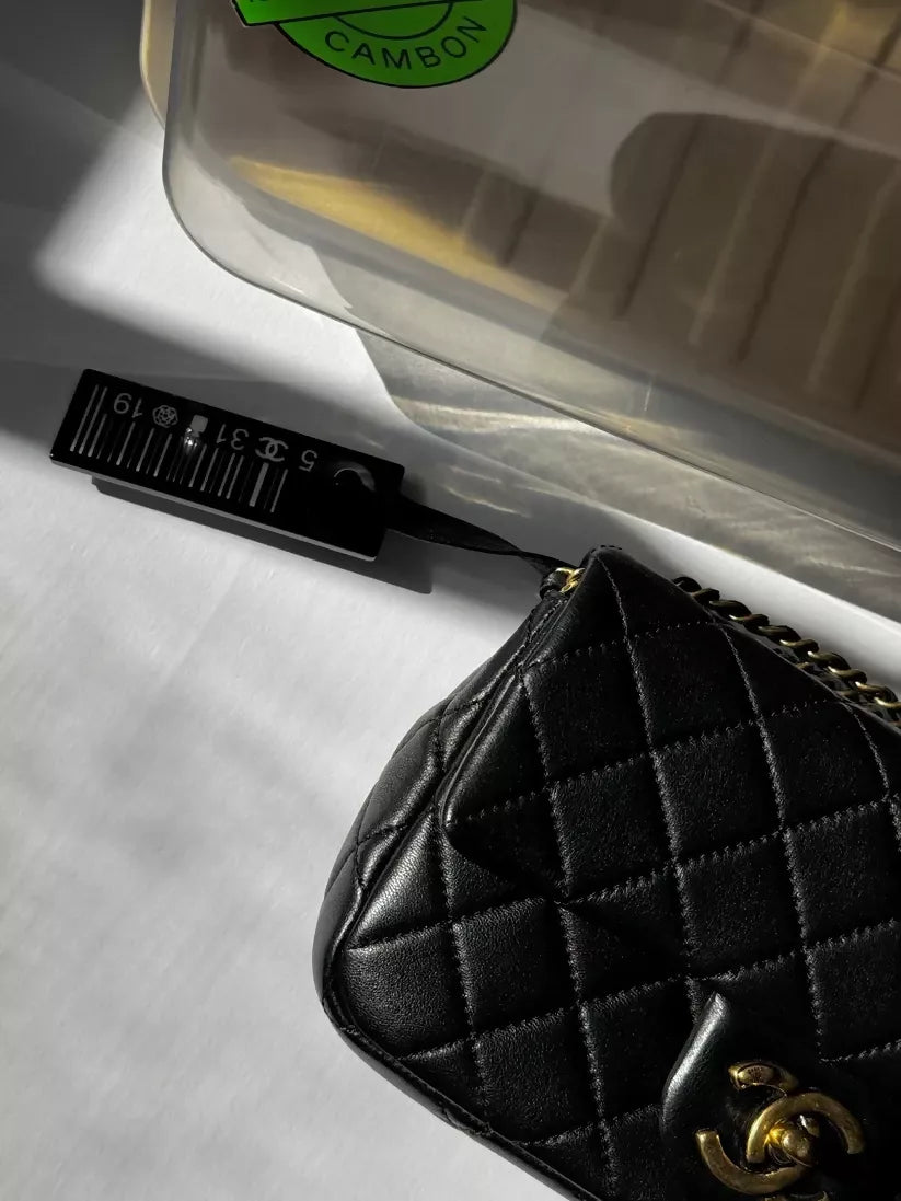 Chanel 2014 Black Lambskin Minaudière Meat Package Flap Bag