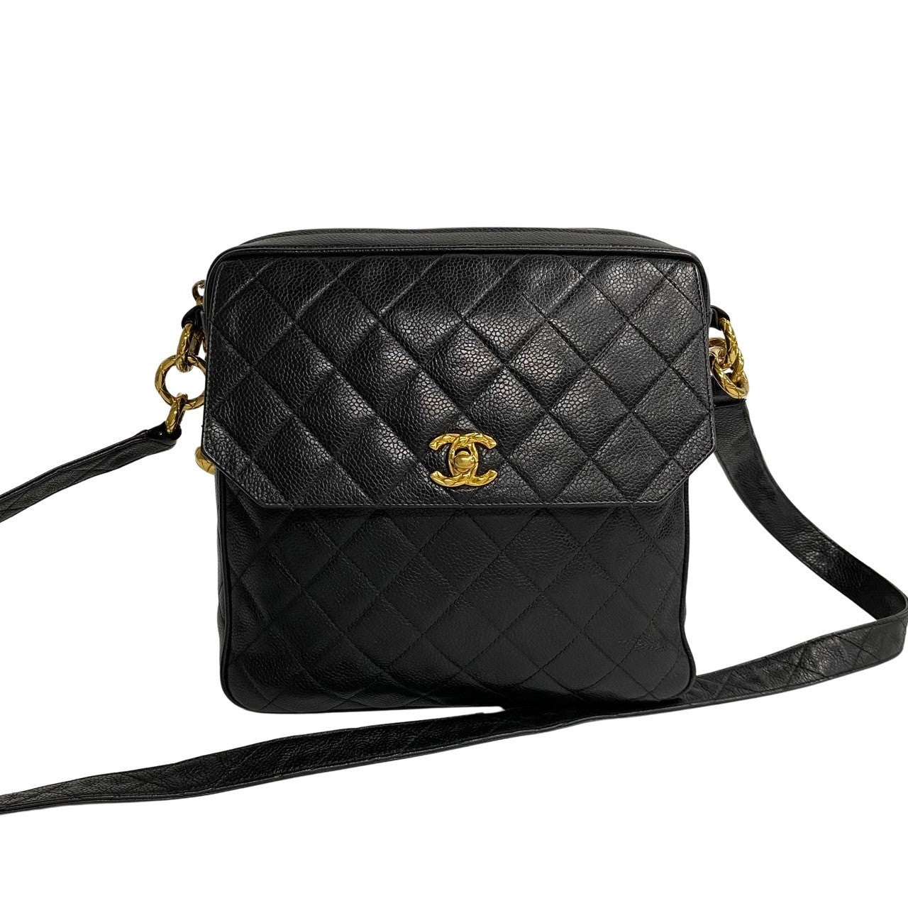 CHANEL Shoulder Bag leather black Matrasse Caviar skin Women