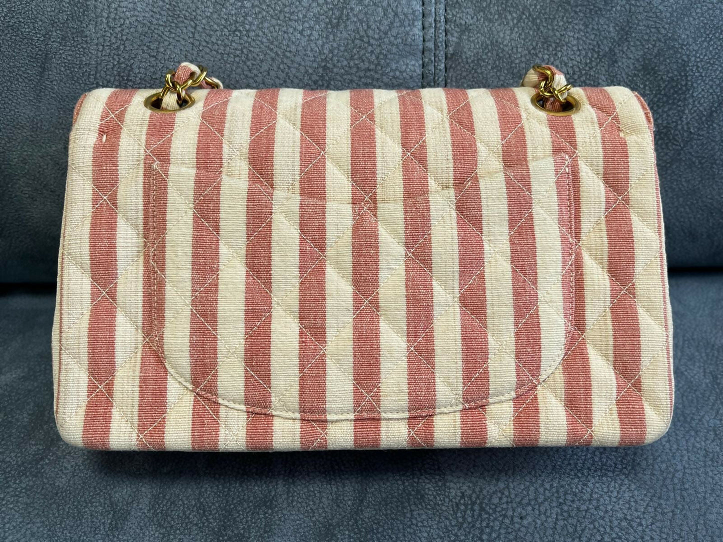 Chanel  Striped Linen Classic Flap Bag
