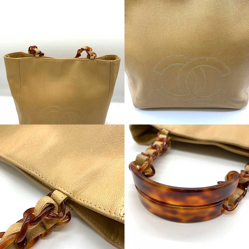 Chanel Caviar Skin Tortoise Shell Tote Bag Classic Flap