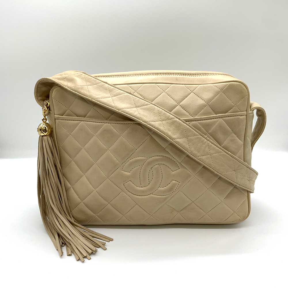 Chanel Lambskin Matelasse Shoulder Bag Beige Classic Flap