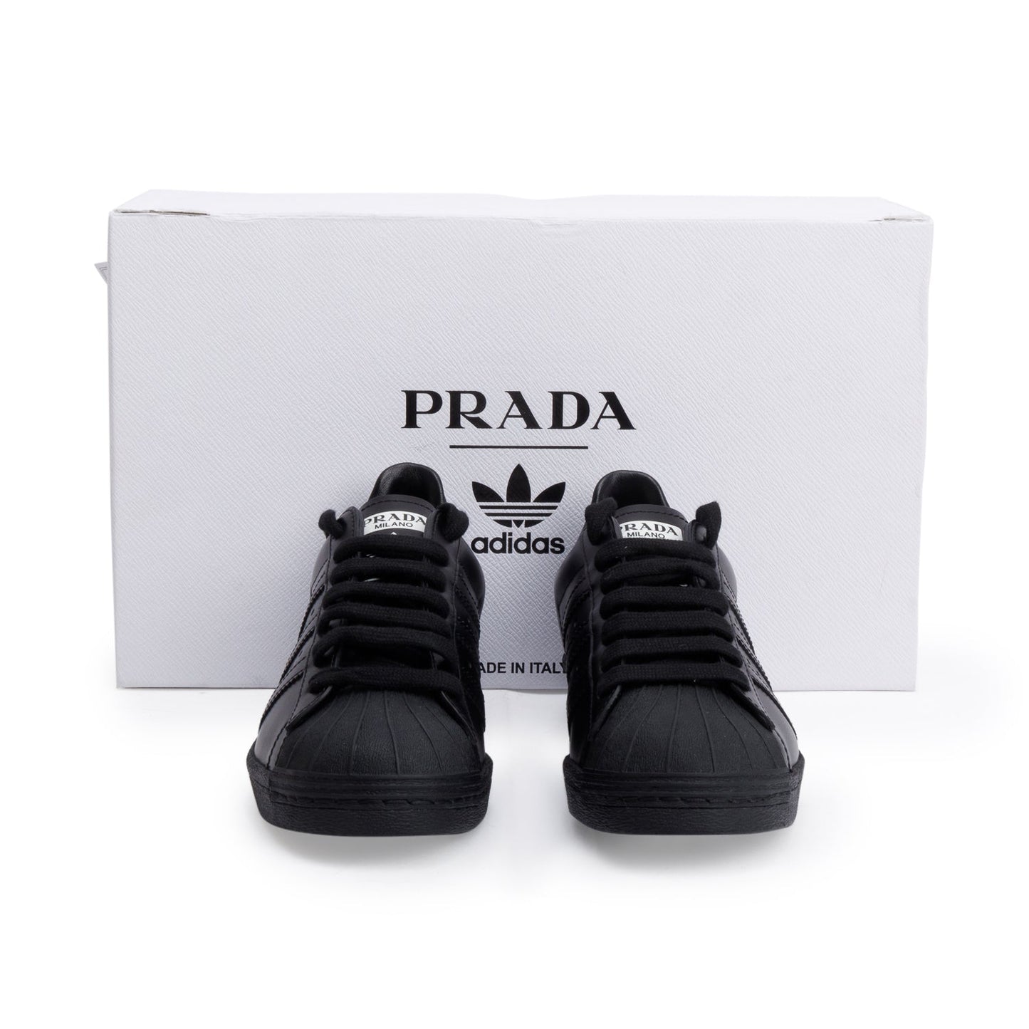 Prada X Adidas Black Leather Superstar Sneakers, Size 36.5
