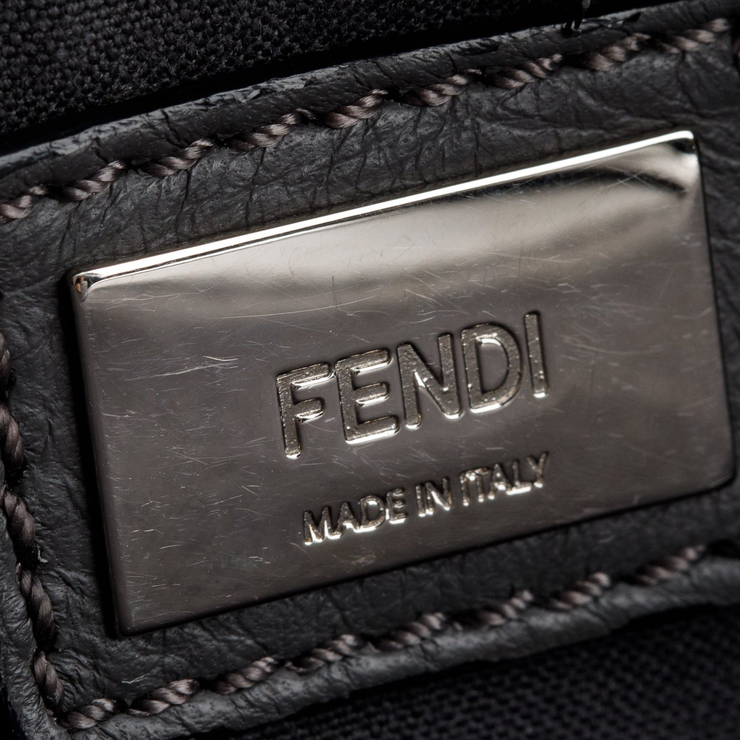 Fendi Grey Vitello Elite Leather Pony Hair & Python Trim Bird Petite 2Jours Tote