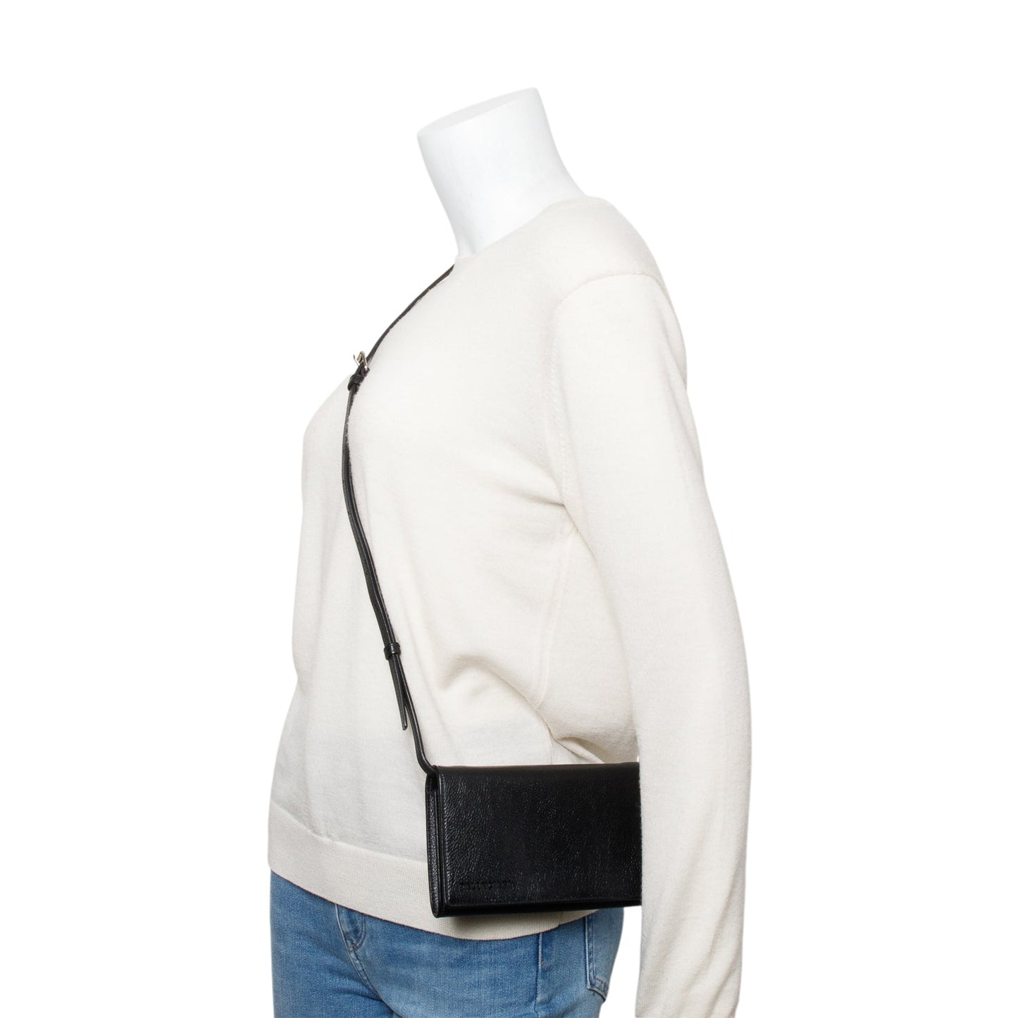 Balenciaga Black Calfskin Leather Small Logo Flap Crossbody