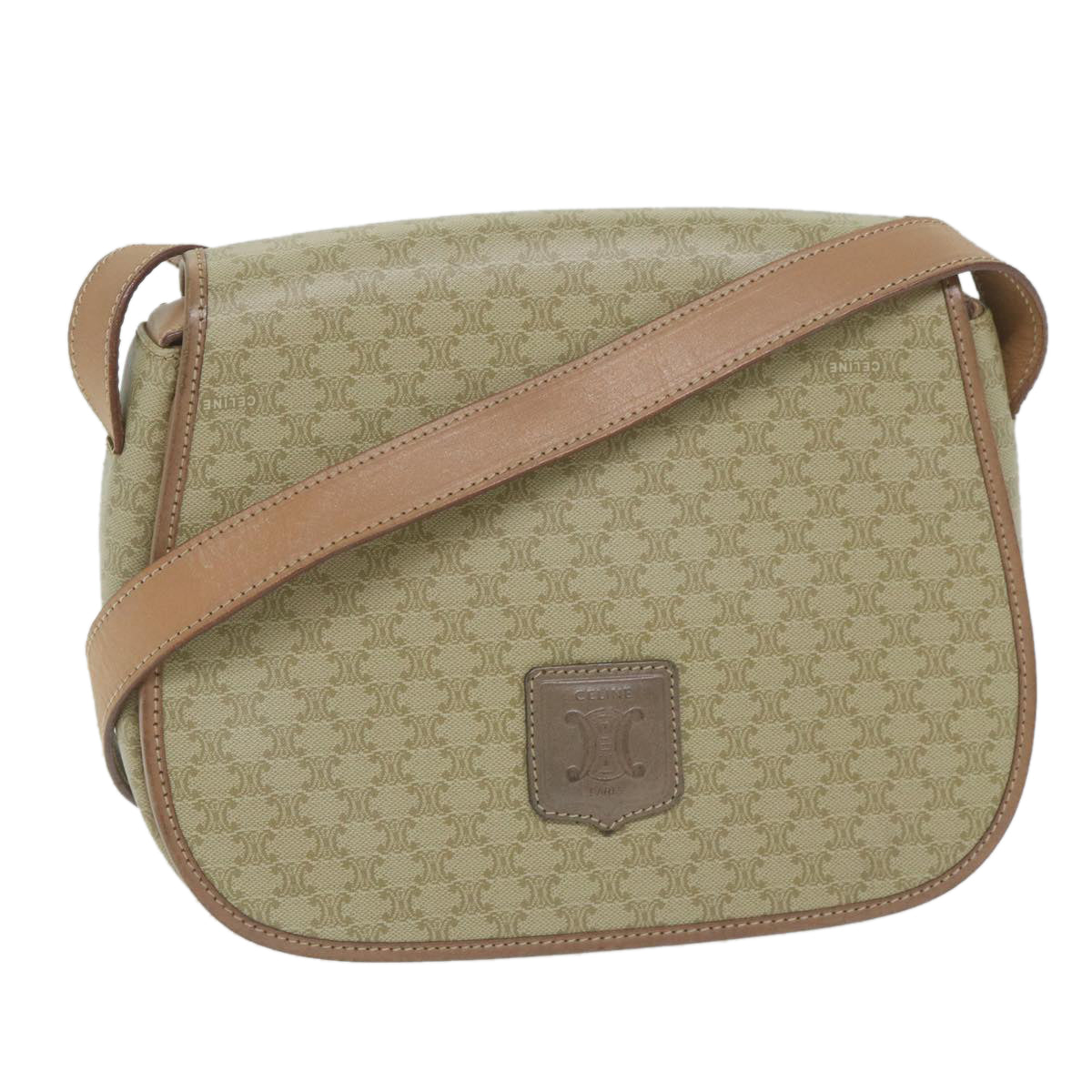 Luxury CELINE Macadam Canvas Shoulder Bag Beige  60065