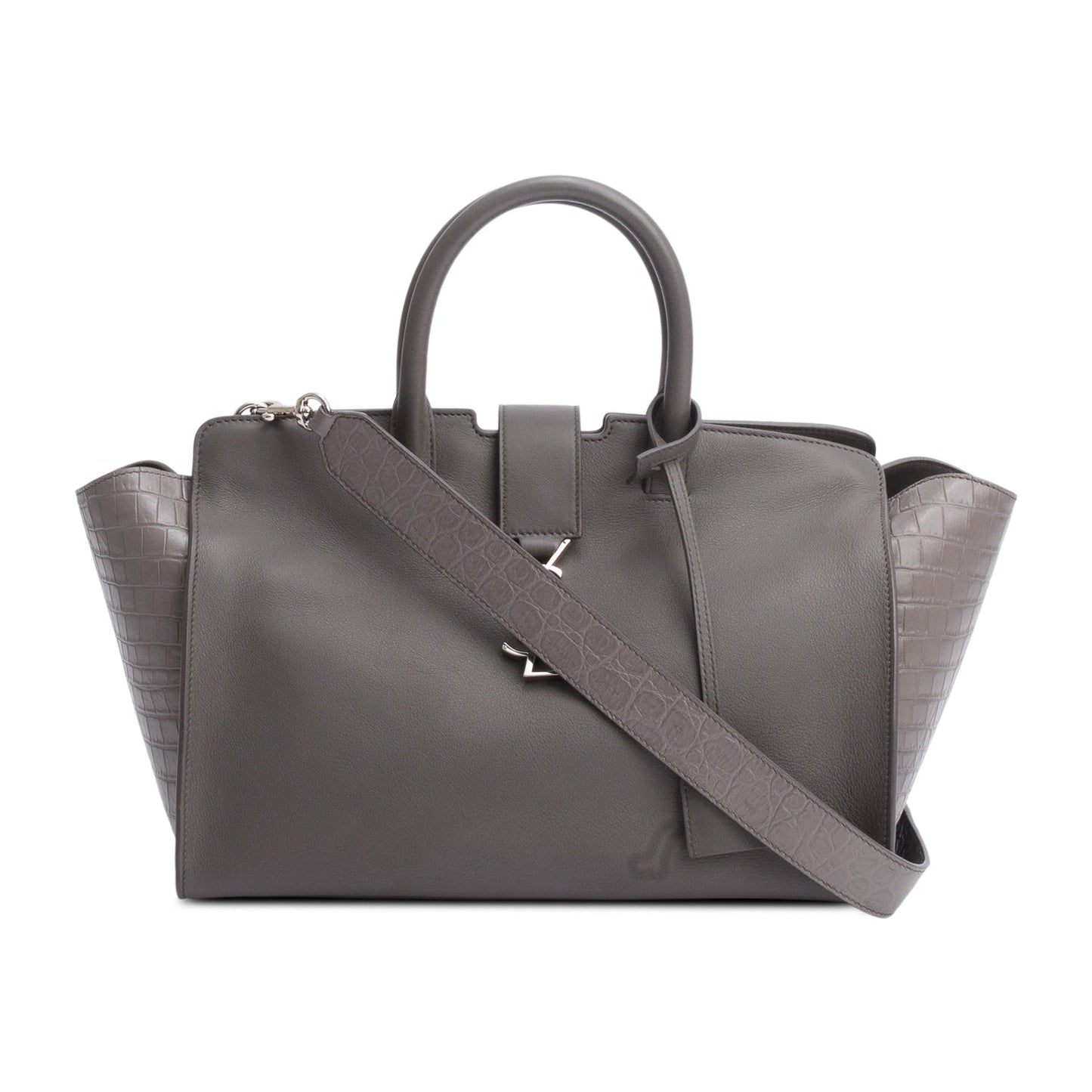 Saint Laurent Grey Calfskin and Croc Embossed Leather Downtown Baby Cabas Tote Bag