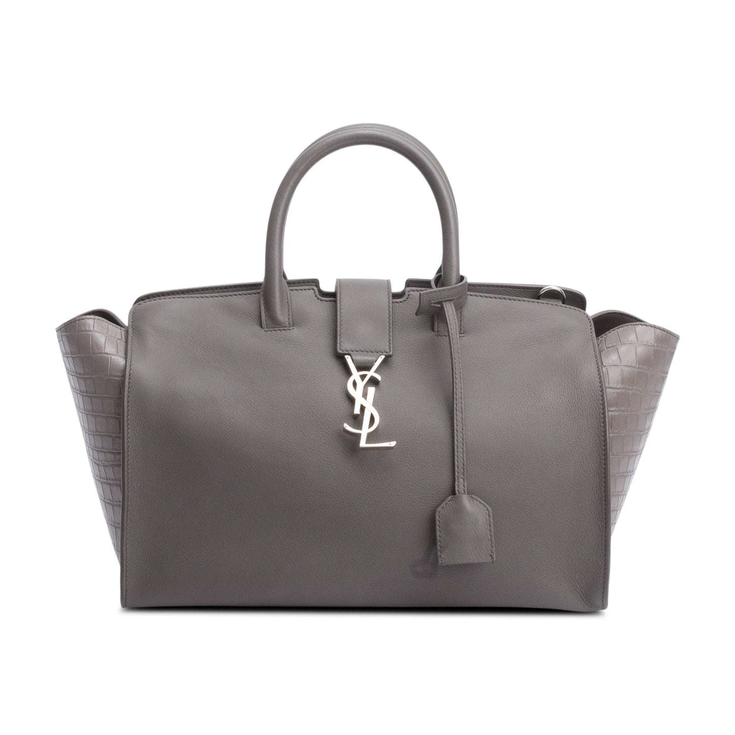 Saint Laurent Grey Calfskin and Croc Embossed Leather Downtown Baby Cabas Tote Bag