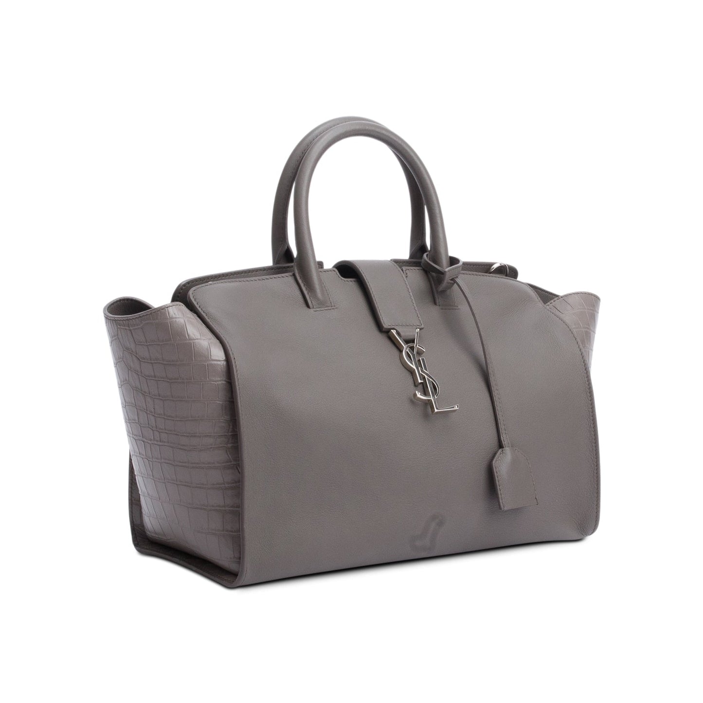 Saint Laurent Grey Calfskin and Croc Embossed Leather Downtown Baby Cabas Tote Bag