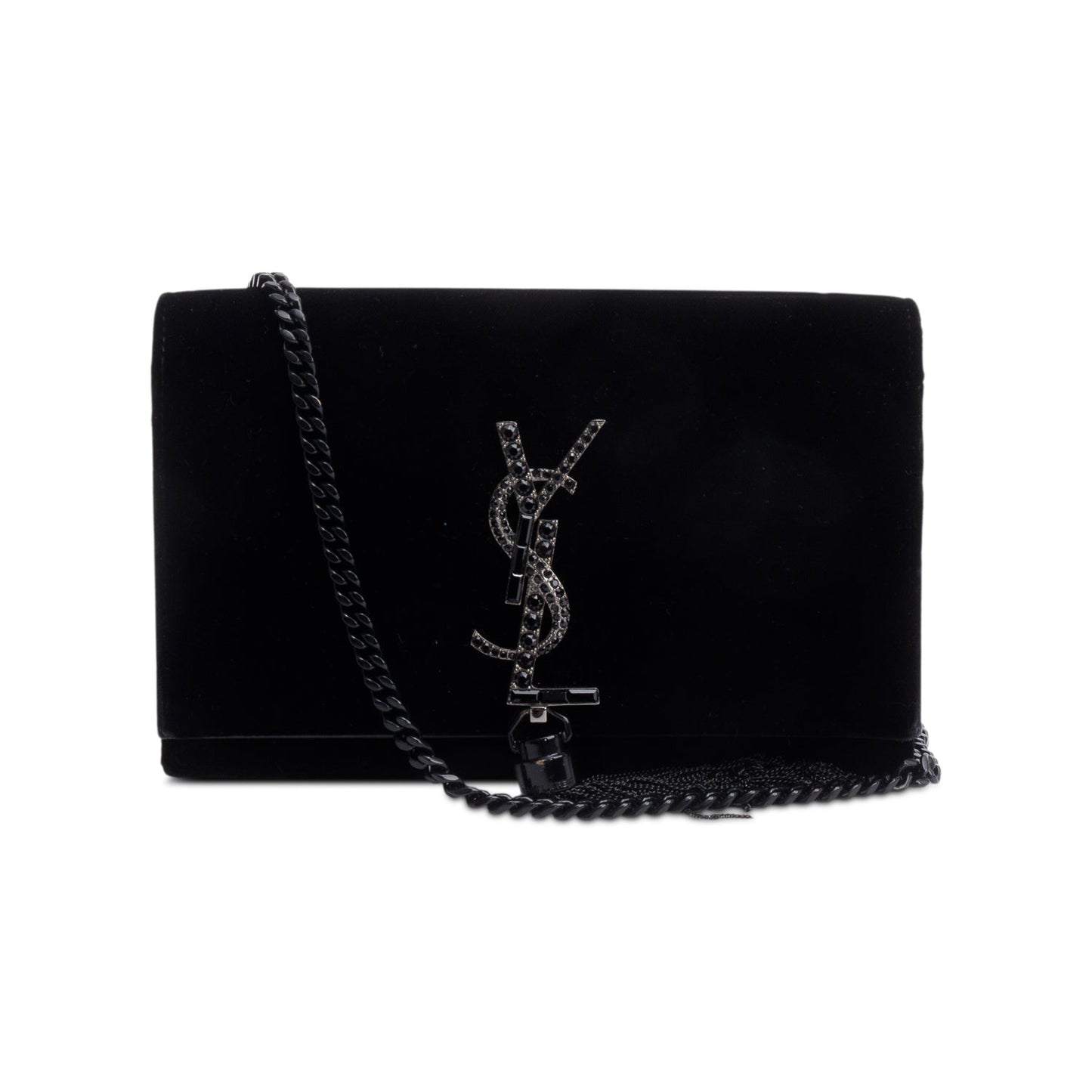Saint Laurent Black Velvet Crystal Small Kate Tassel Bag