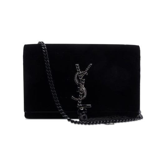 Saint Laurent Black Velvet Crystal Small Kate Tassel Bag