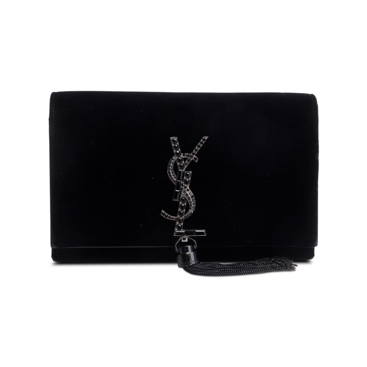 Saint Laurent Black Velvet Crystal Small Kate Tassel Bag