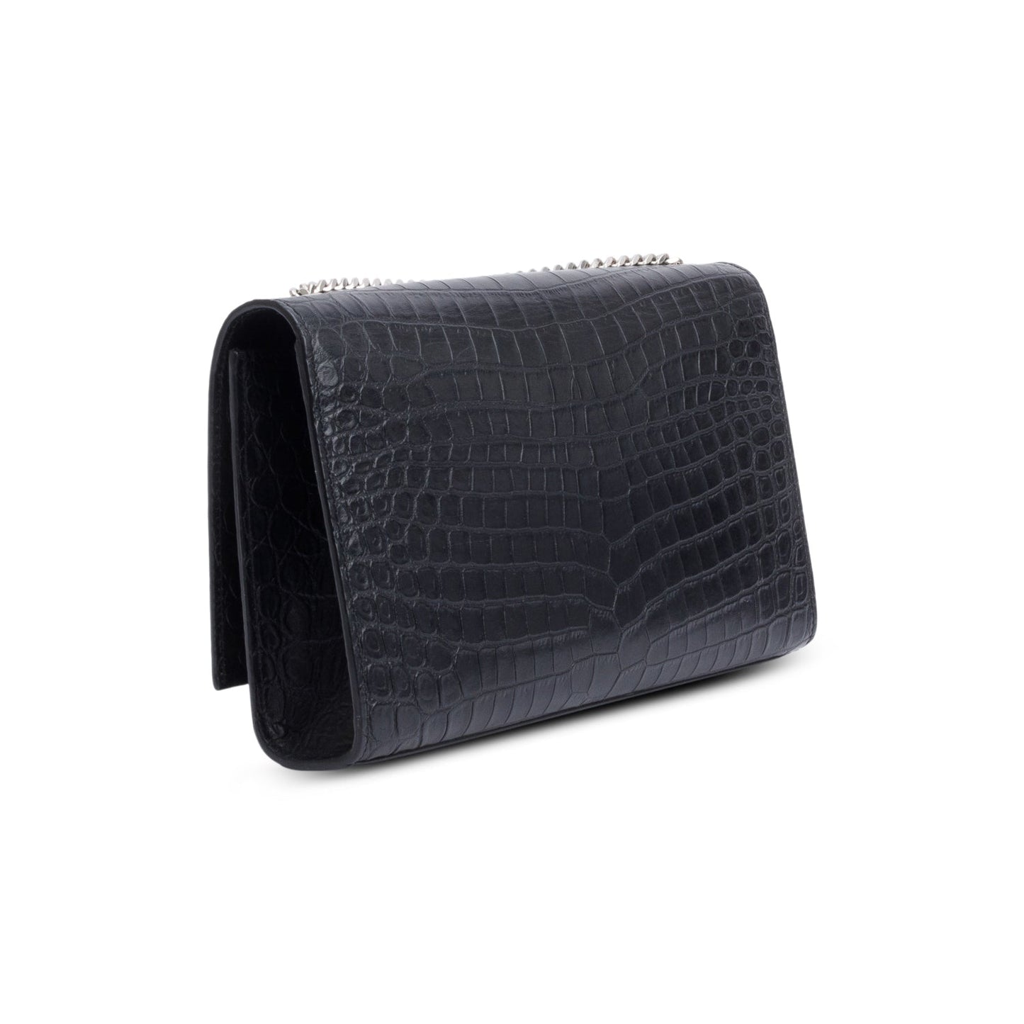 Saint Laurent Black Crocodile-Embossed Leather Medium Classic Monogram Kate Tassel Chain Bag