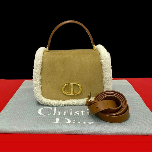 Christian Dior 30 Montaigne Avenue Shearling Suede 2way Shoulder Bag