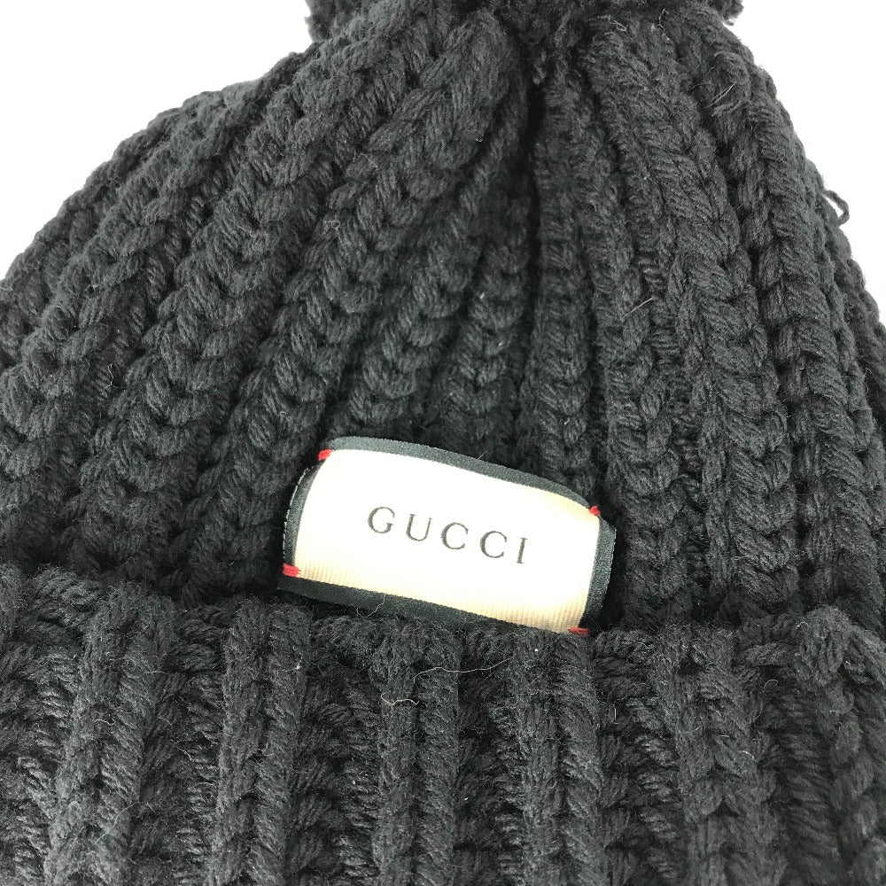 GUCCI Knit hat 652656 polyester black With pompoms logo Women 58