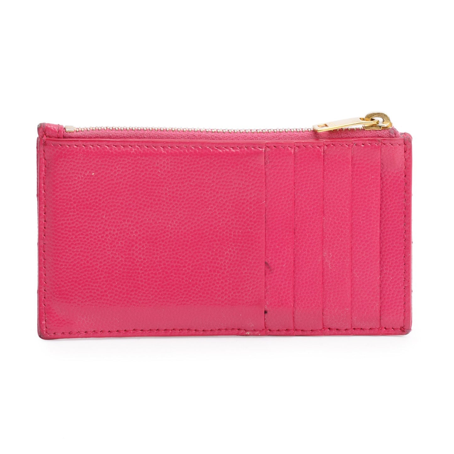 Saint Laurent 2022 Pink Grain De Poudre Leather Cassandre Matelasse Fragments Zipped Card Case