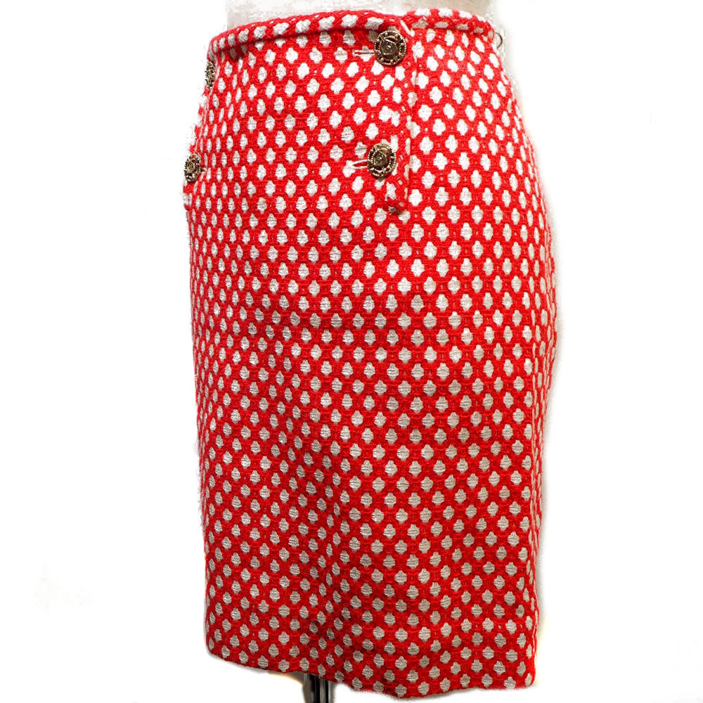 CHANEL skirt P32954V23394 Rayon, Bamboo, Cotton Red 2008 cruise collection COCO Mark button with mini back charm Women 34