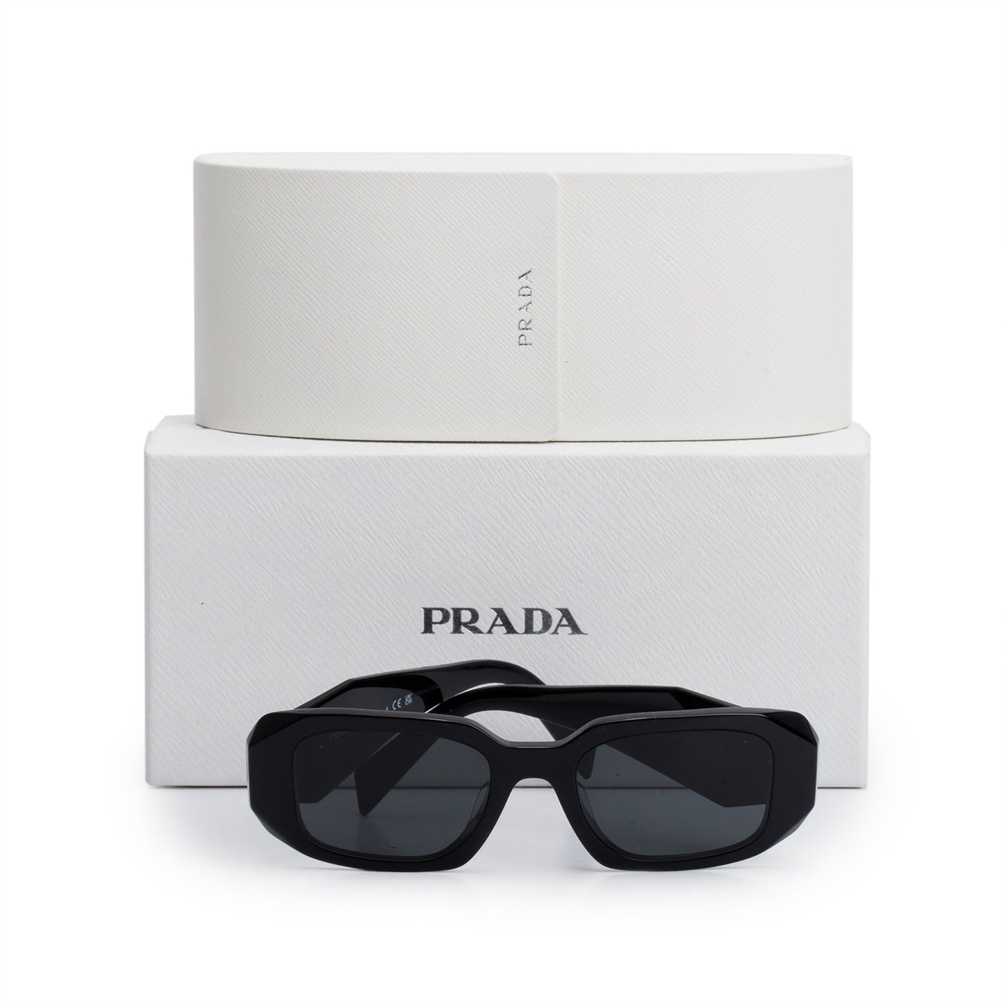 Prada SPR 17W Black Acetate Symbole Rectangular Sunglasses