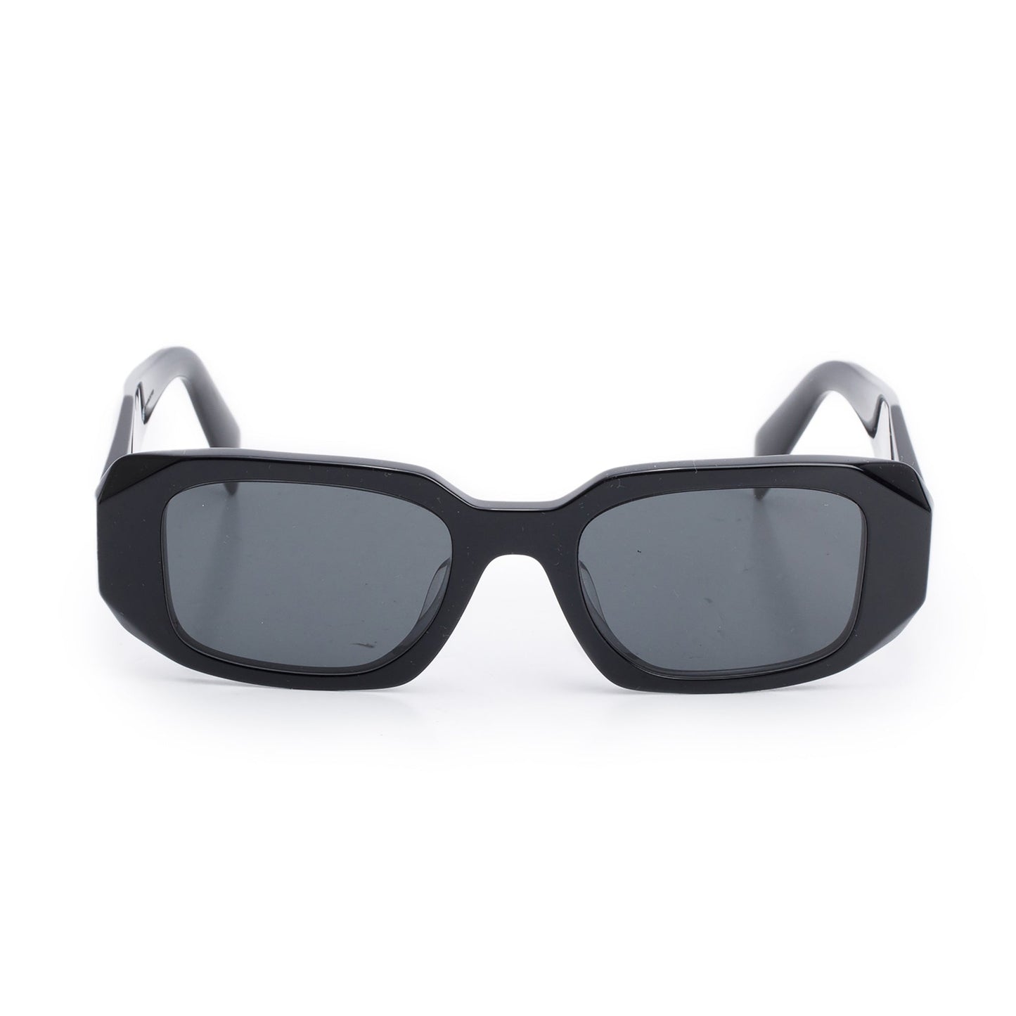 Prada SPR 17W Black Acetate Symbole Rectangular Sunglasses