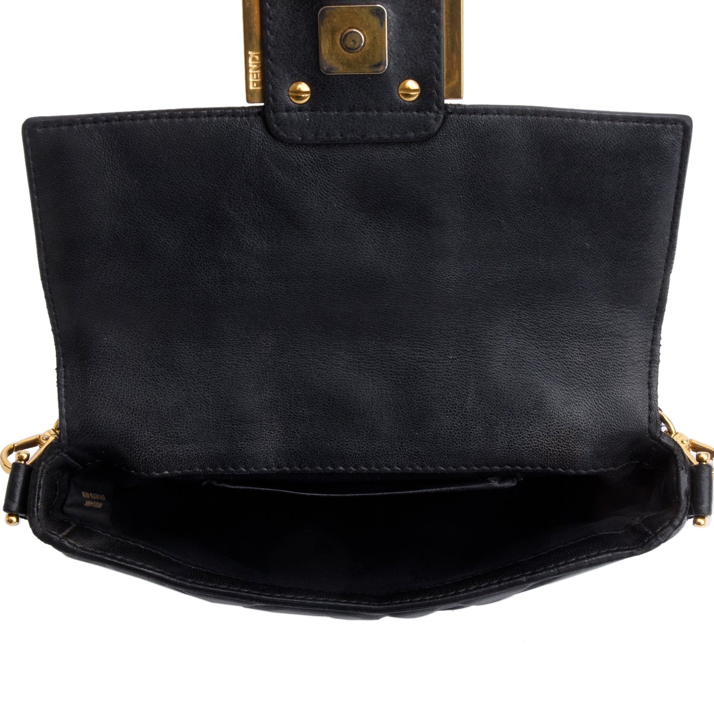 Fendi Black FF Embossed Nappa Leather Mini Be Baguette Bag