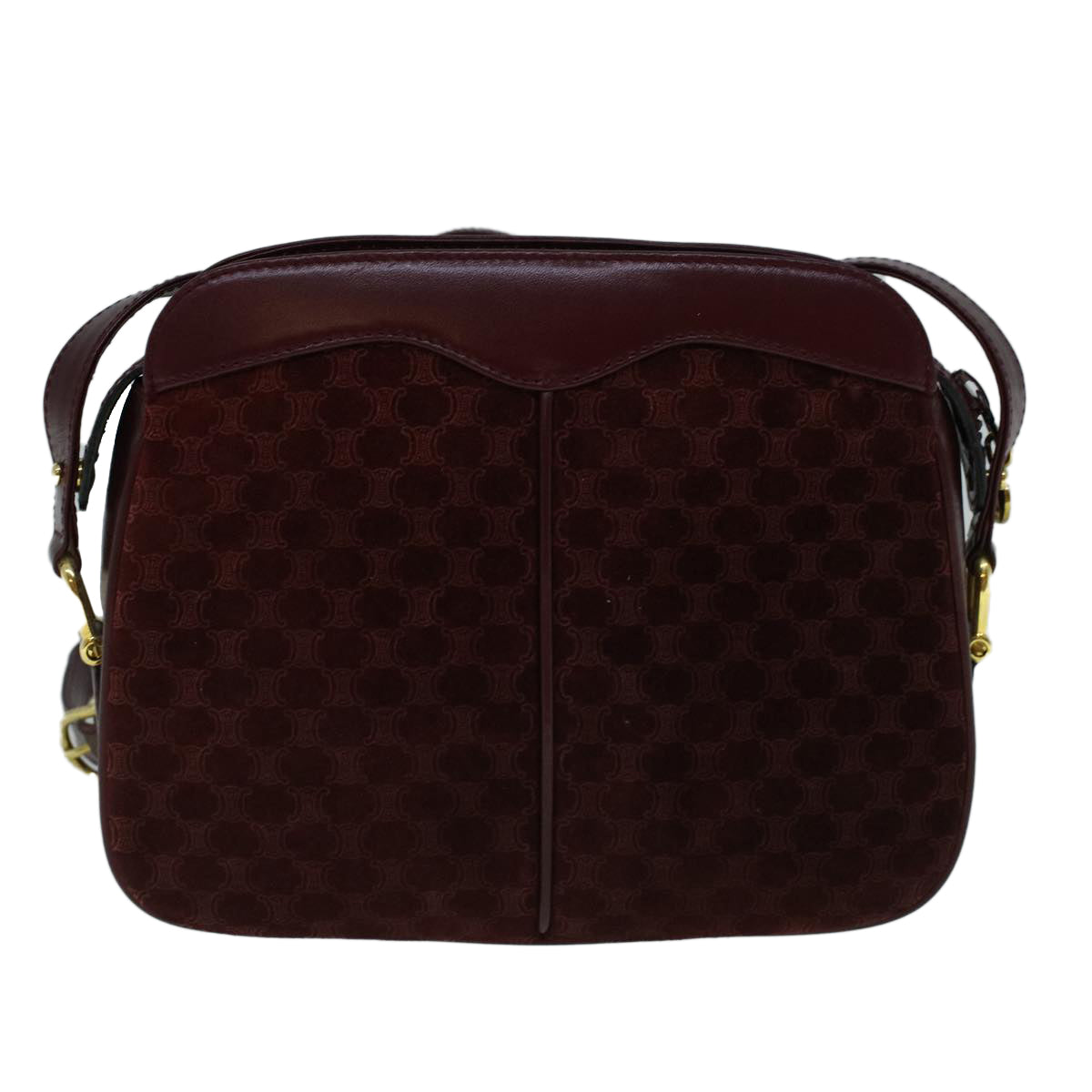 Luxury CELINE Macadam Canvas Shoulder Bag Suede Bordeaux  60346