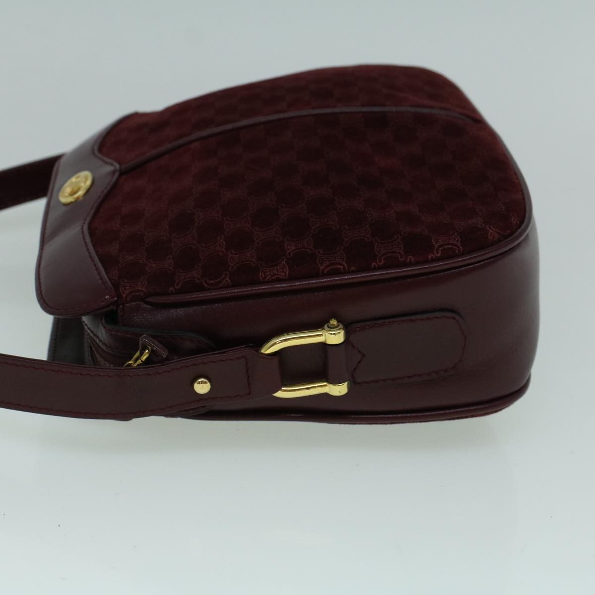 Luxury CELINE Macadam Canvas Shoulder Bag Suede Bordeaux  60346