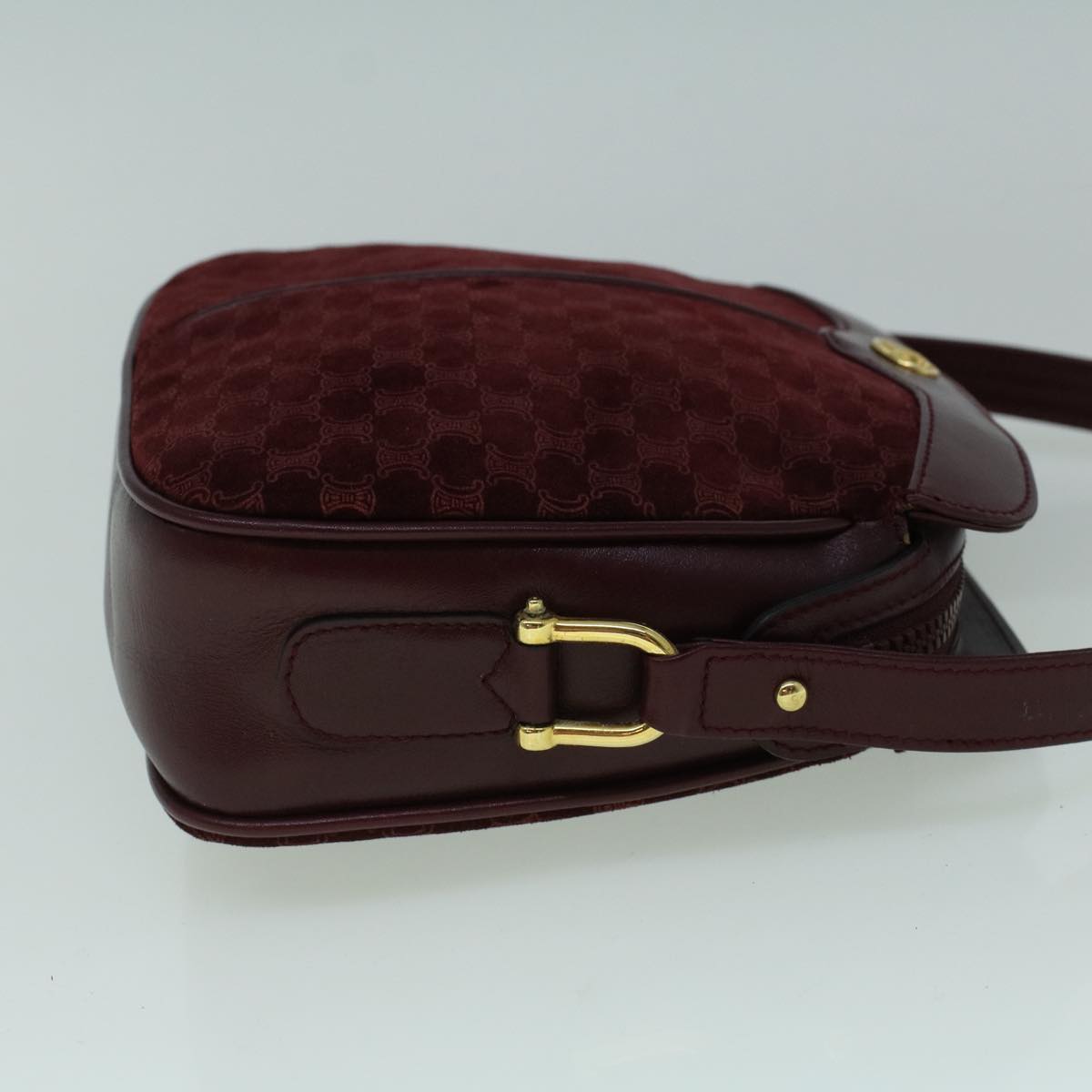 Luxury CELINE Macadam Canvas Shoulder Bag Suede Bordeaux  60346