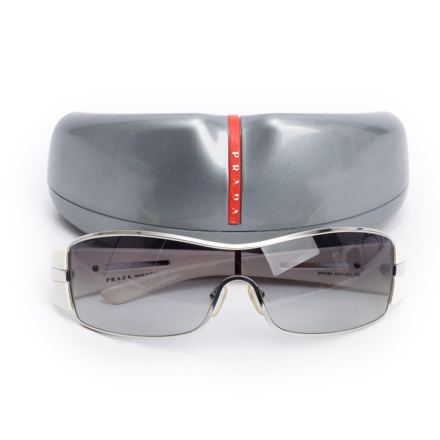 Prada SPR 56H White Acetate Linea Rosa Shield Sunglasses