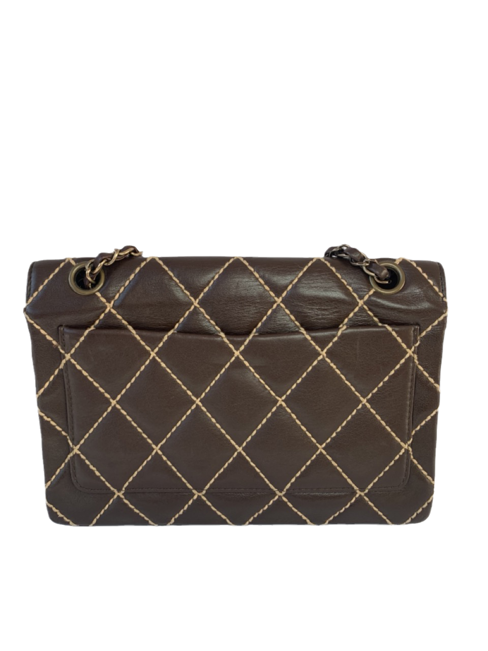 Chanel Wild Stitch Flap Brown Leather with Beige Stitching Detail