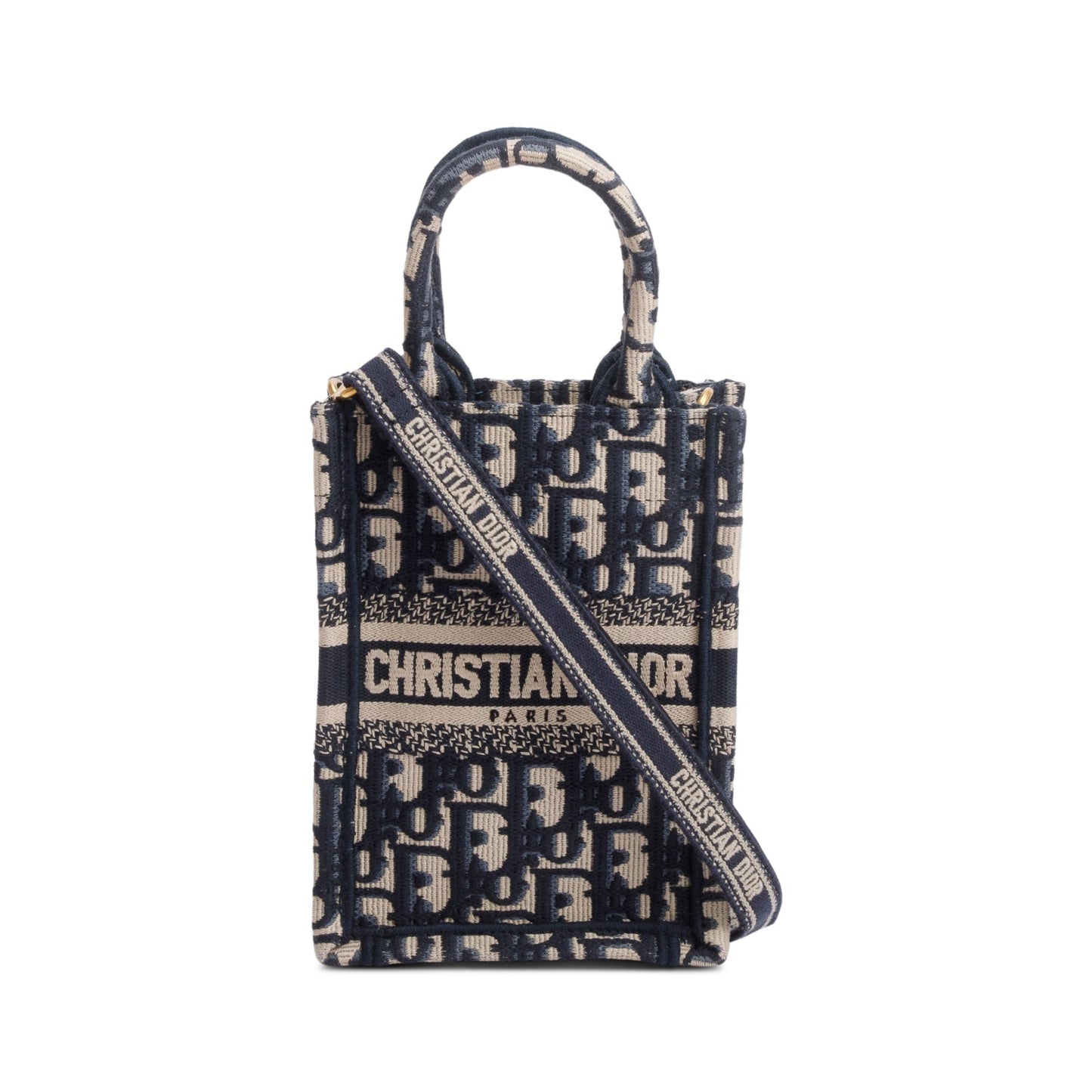 Christian Dior 2022 Blue Oblique Embroidery Mini Vertical Book Tote