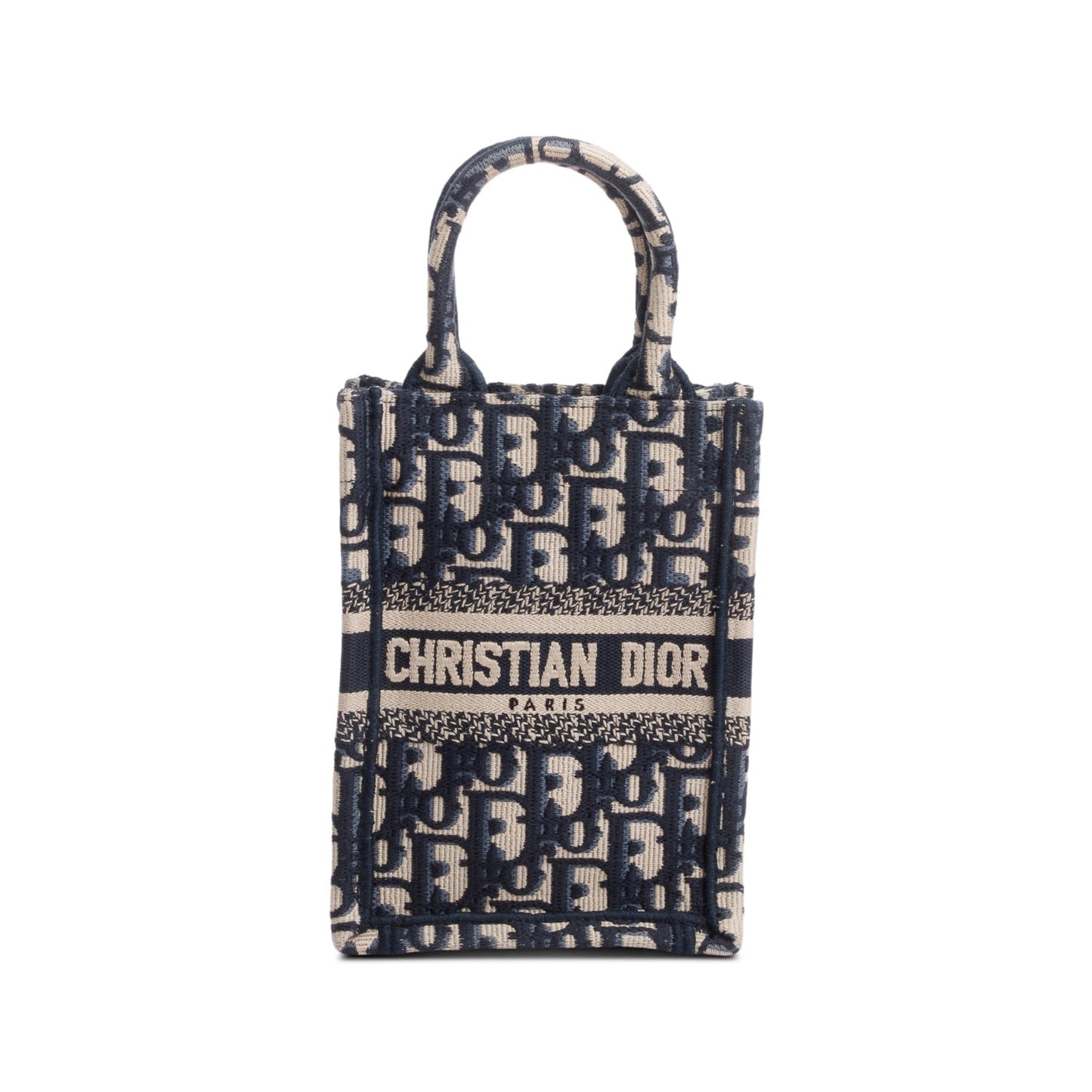 Christian Dior 2022 Blue Oblique Embroidery Mini Vertical Book Tote